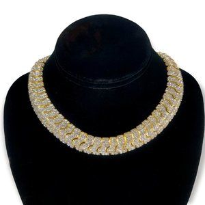 NWT Vintage Extreme Sparkle Gold Tone Snake Chain Pave Choker Necklace